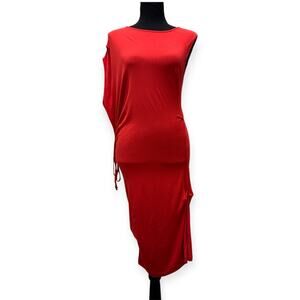 MM6 Maison Martin Margiela Red Asymmetric Sheath Dress Small - Side Tie Draped